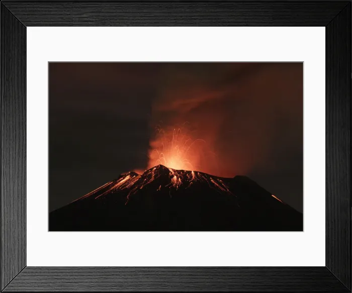 Framed Print : Smoke rises from the Popocatepetl as it spews incandescent volcanic material on Framed Print : Smoke rises from the Popocatepetl as it spews incandescent volcanic material on