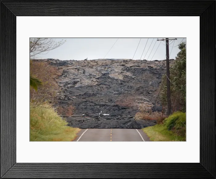 Framed Print : Lava covers a road on the outskirts of Pahoa Framed Print : Lava covers a road on the outskirts of Pahoa