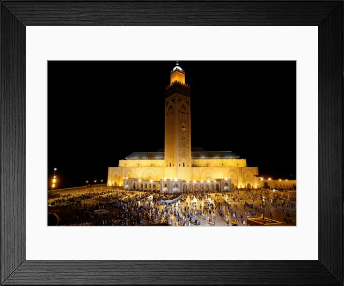 Framed Print : Faithful attend prayers during Laylat al-Qadr on the esplanade of the Hassan II Mosque in Framed Print : Faithful attend prayers during Laylat al-Qadr on the esplanade of the Hassan II Mosque in