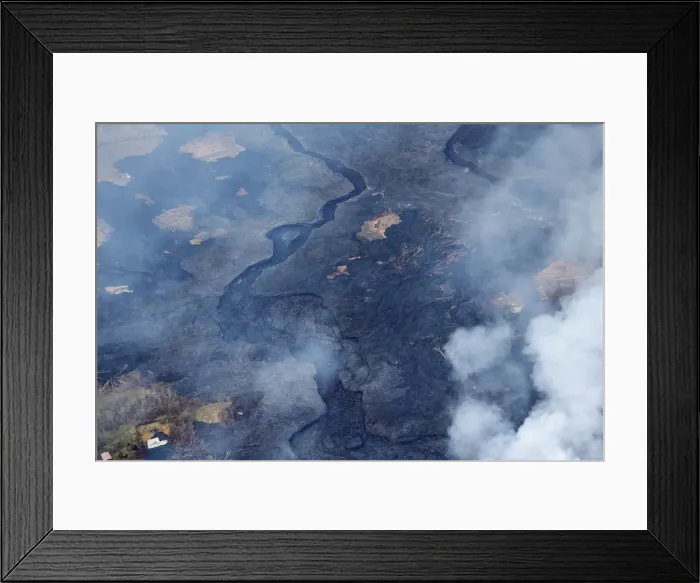 Framed Print : A lava field cuts through the Leilani Estates near Pahoa, Hawaii