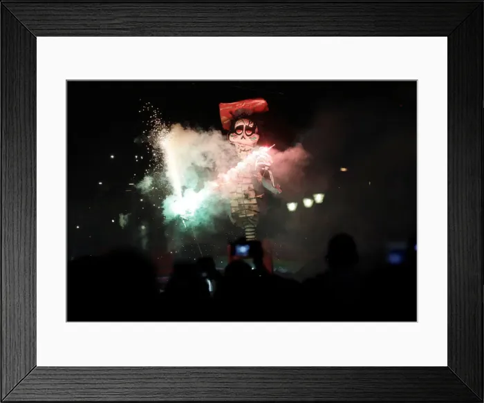 Framed Print : People set fire to an effigy during the traditional burning of Judas on Holy Saturday in Framed Print : People set fire to an effigy during the traditional burning of Judas on Holy Saturday in