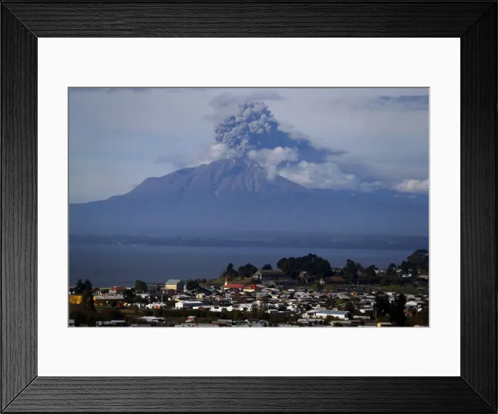Framed Print : A general view of Calbuco volcano spewing ash and smoke near Puerto Varas Framed Print : A general view of Calbuco volcano spewing ash and smoke near Puerto Varas