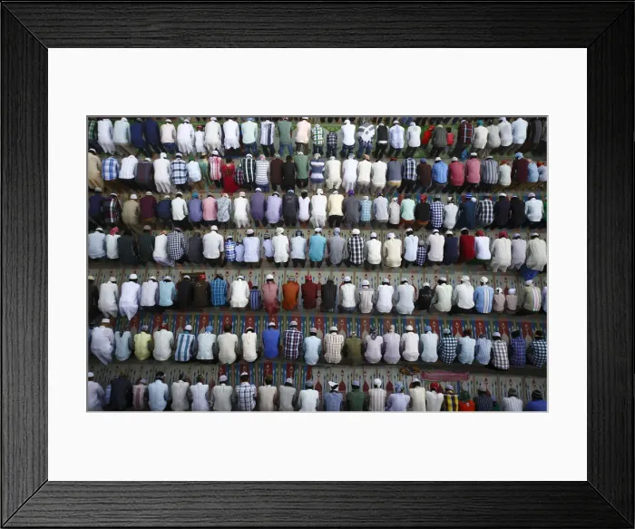Framed Print : Muslims attend Eid al-Fitr prayers at Kashmiri Takiya Jame mosque in Kathmandu