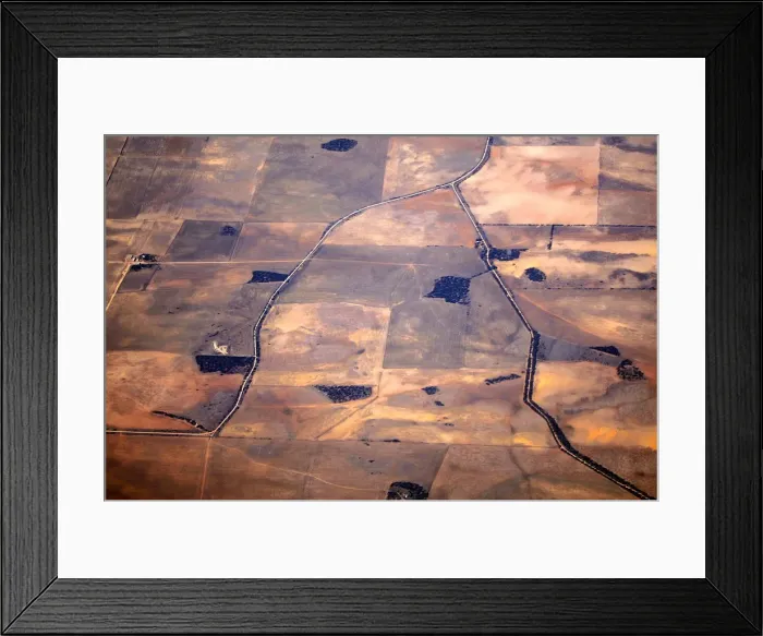 Framed Print : Roads can be seen intersecting drought-affected farming areas located in south-eastern Framed Print : Roads can be seen intersecting drought-affected farming areas located in south-eastern