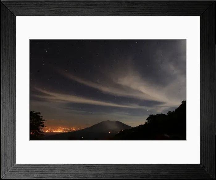 Framed Print : A long exposure photo shows stars above Turrialba volcano
