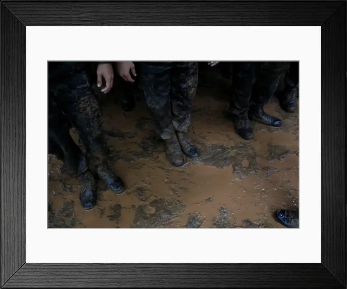 Framed Print : Soldiers line up near Tham Luang caves during a search for 12 members of an under-16 Framed Print : Soldiers line up near Tham Luang caves during a search for 12 members of an under-16