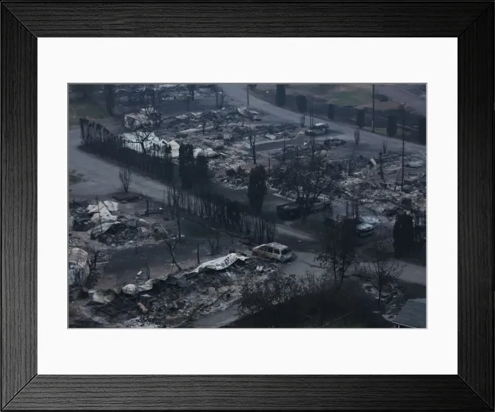 Framed Print : The remains of the Boston Flats trailer park is pictured after being destroyed by a Framed Print : The remains of the Boston Flats trailer park is pictured after being destroyed by a
