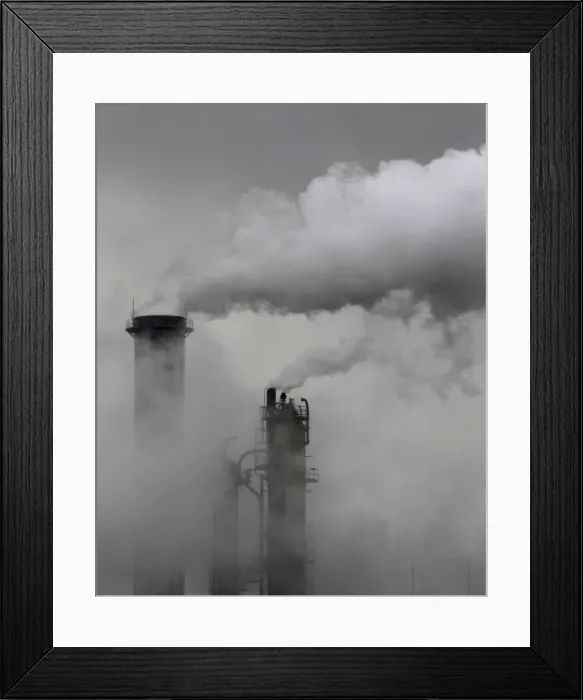 Framed Print : Smoke billows from chimneys at an industrial district near Tokyo Framed Print : Smoke billows from chimneys at an industrial district near Tokyo
