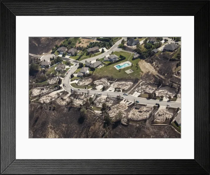 Framed Print : Homes destroyed by the Sleepy Hollow fire are pictured in Wenatchee, Washington
