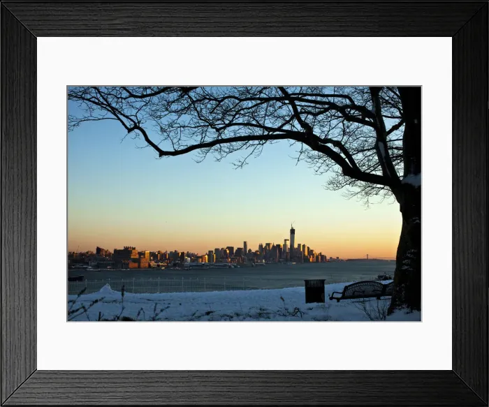 Framed Print : The skyline of New Yorks Lower Manhattan and One World Trade Center is seen from