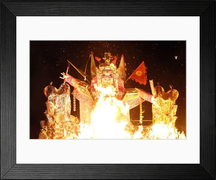 Framed Print : A giant paper statue of Chinese deity Da Shi Ye is burnt during the Chinese Hungry Ghost Framed Print : A giant paper statue of Chinese deity Da Shi Ye is burnt during the Chinese Hungry Ghost