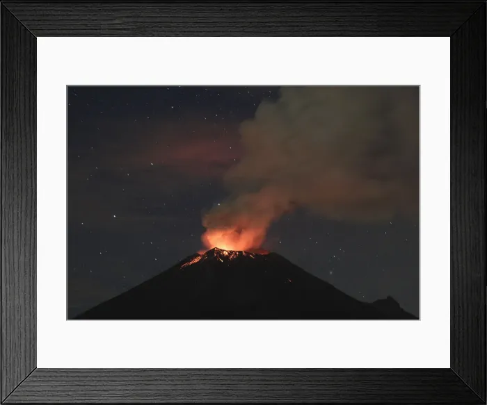 Framed Print : Smoke rises from the Popocatepetl as it spews incandescent volcanic material on Framed Print : Smoke rises from the Popocatepetl as it spews incandescent volcanic material on