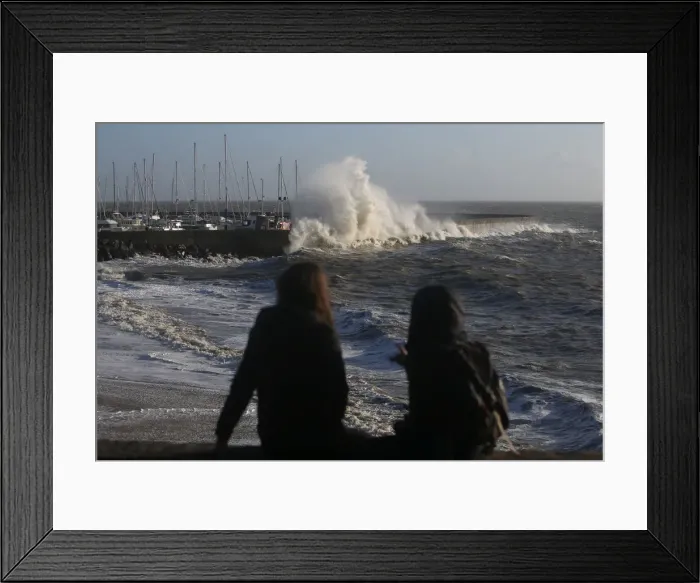 Framed Print : A high wave crashes on the protecting wall at the fishing harbour in Pornic Framed Print : A high wave crashes on the protecting wall at the fishing harbour in Pornic