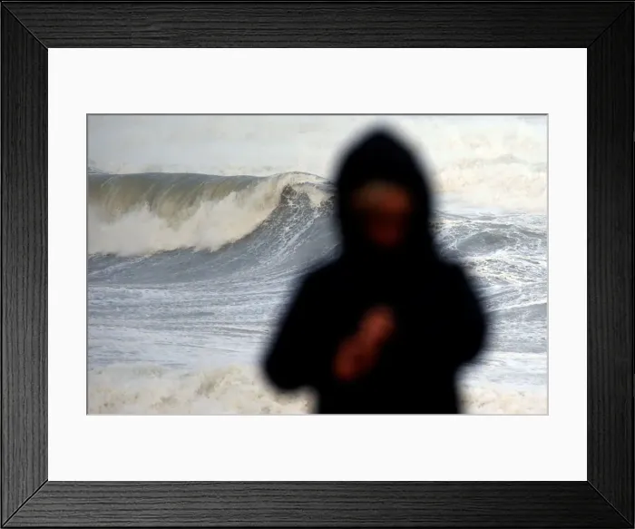 Framed Print : Waves break along Frances Atlantic coastline at sunset in Lacanau