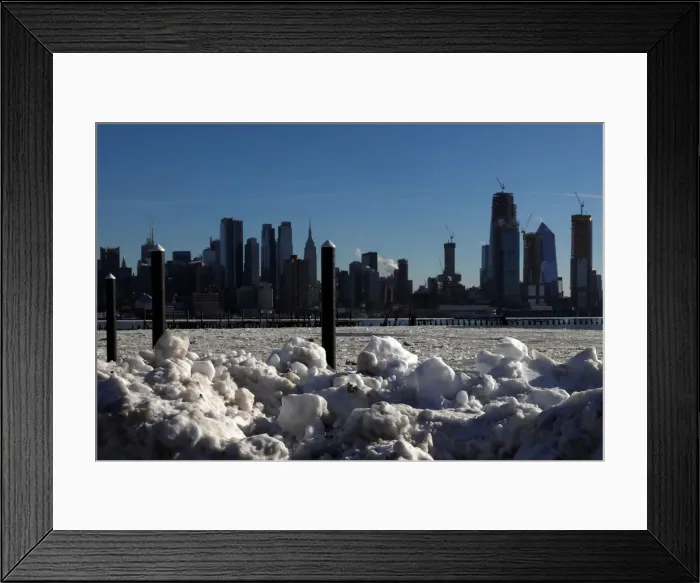 Framed Print : Ice is seen on the Hudson River between New Jersey and New York City