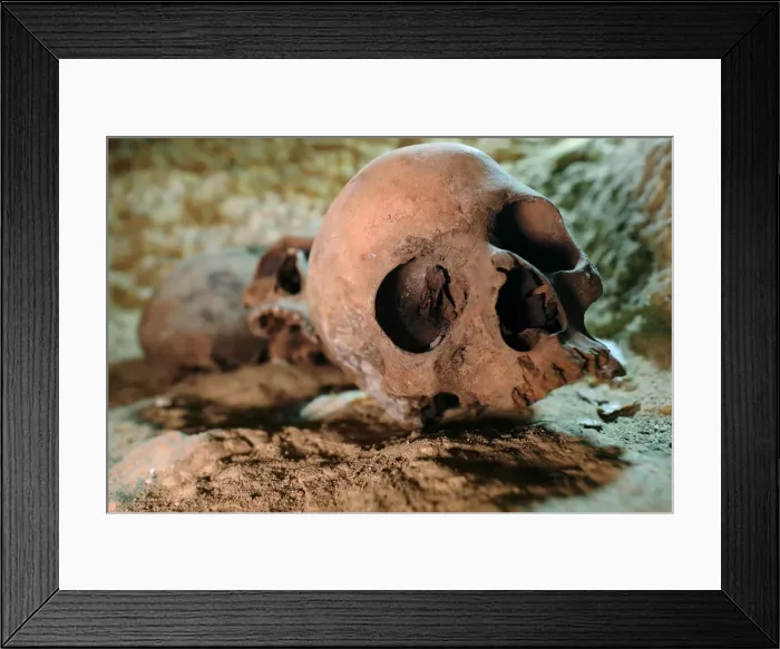 Framed Print : Skulls are seen inside the recently discovered burial site in Minya Framed Print : Skulls are seen inside the recently discovered burial site in Minya