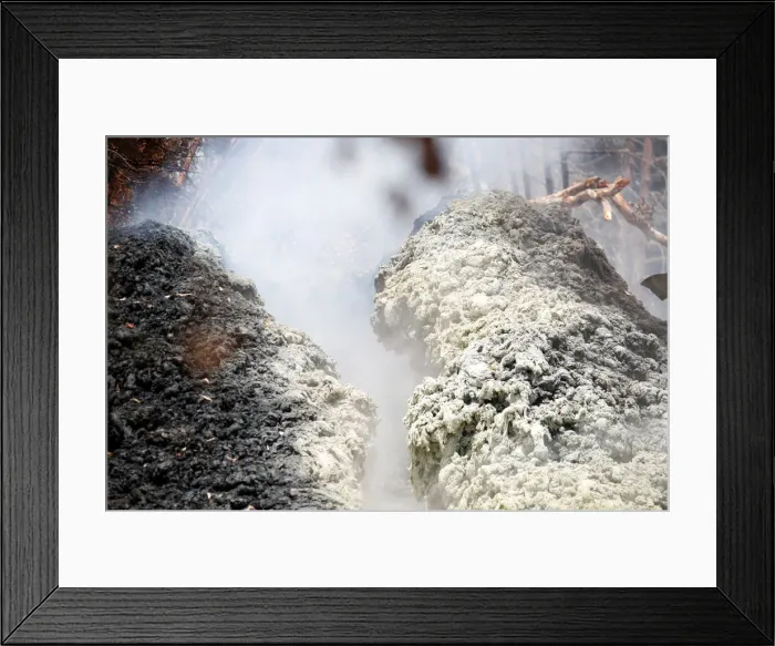 Framed Print : Volcanic gases rise from a fissure in the Leilani Estates subdivision during ongoing Framed Print : Volcanic gases rise from a fissure in the Leilani Estates subdivision during ongoing
