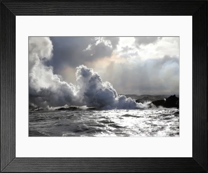 Framed Print : After crossing Highway 137, laze rises where lava hits the ocean during the eruption of Framed Print : After crossing Highway 137, laze rises where lava hits the ocean during the eruption of