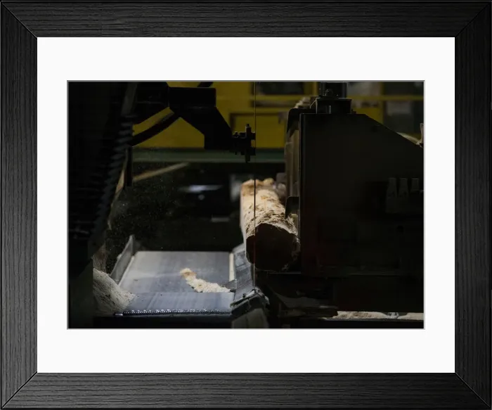 Framed Print : Softwood logs are cut into lumber at Groupe Crete, a sawmill in Chertsey, Quebec Framed Print : Softwood logs are cut into lumber at Groupe Crete, a sawmill in Chertsey, Quebec