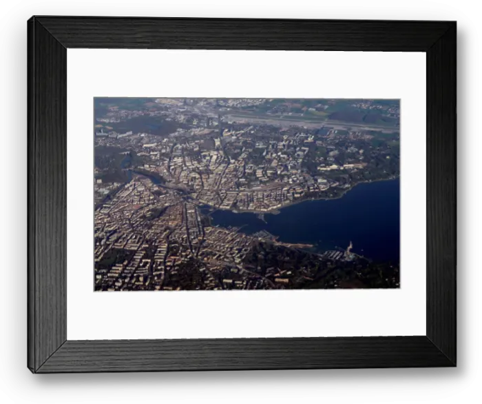 Framed Print : Geneva and its surrounding villages are seen in an aerial view Framed Print : Geneva and its surrounding villages are seen in an aerial view