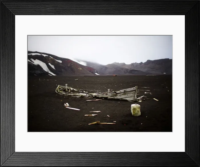 Framed Print : Remnants of a boat belonging to an old whaling factory remain on Deception Island Framed Print : Remnants of a boat belonging to an old whaling factory remain on Deception Island