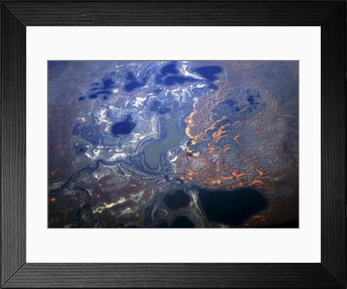 Framed Print : Salt pans and a small lake can be seen in drought-affected farming areas located in Framed Print : Salt pans and a small lake can be seen in drought-affected farming areas located in