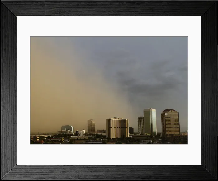 Framed Print : A dust storm surrounds high rise buildings in Phoenix Framed Print : A dust storm surrounds high rise buildings in Phoenix