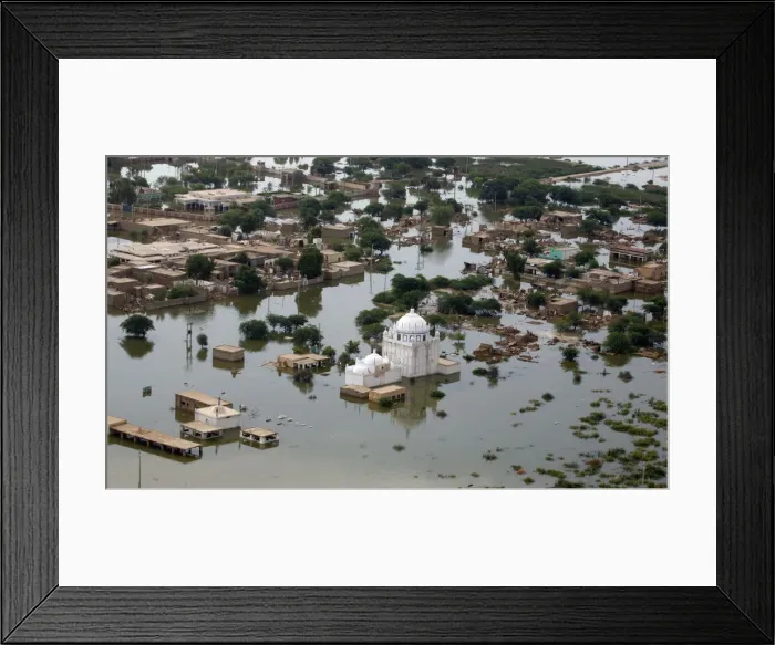 Framed Print : An aerial view of the flooded Jafarabad district in Baluchistan province Framed Print : An aerial view of the flooded Jafarabad district in Baluchistan province