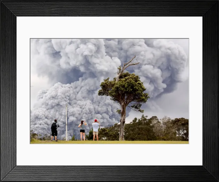 Framed Print : People watch as ash erupts from the Halemaumau crater near the community of Volcano Framed Print : People watch as ash erupts from the Halemaumau crater near the community of Volcano