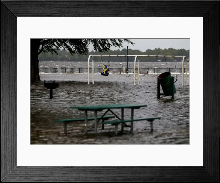 Framed Print : The Union Point Park Complex is seen flooded as the Hurricane Florence comes ashore in