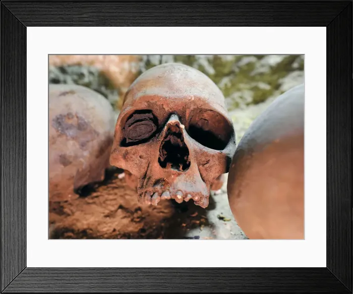 Framed Print : Skulls are seen inside the recently discovered burial site in Minya Framed Print : Skulls are seen inside the recently discovered burial site in Minya