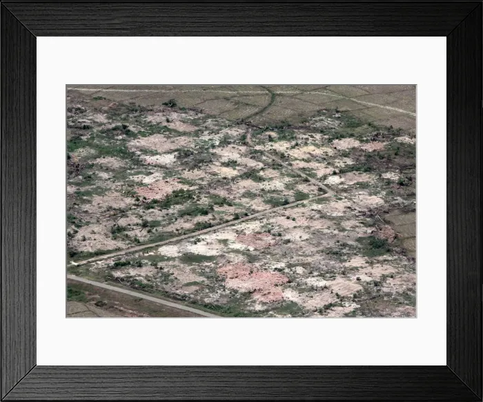 Framed Print : An aerial view shows burned down villages once inhabited by the Rohingya seen from