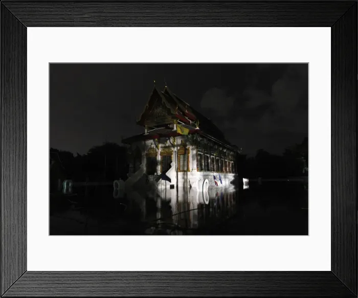 Framed Print : A temple is seen at a flooded area in Bangkok Framed Print : A temple is seen at a flooded area in Bangkok