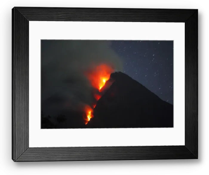 Framed Print : Mount Merapi volcano spews smoke as it erupted again on Wednesday as seen from Sidorejo Framed Print : Mount Merapi volcano spews smoke as it erupted again on Wednesday as seen from Sidorejo