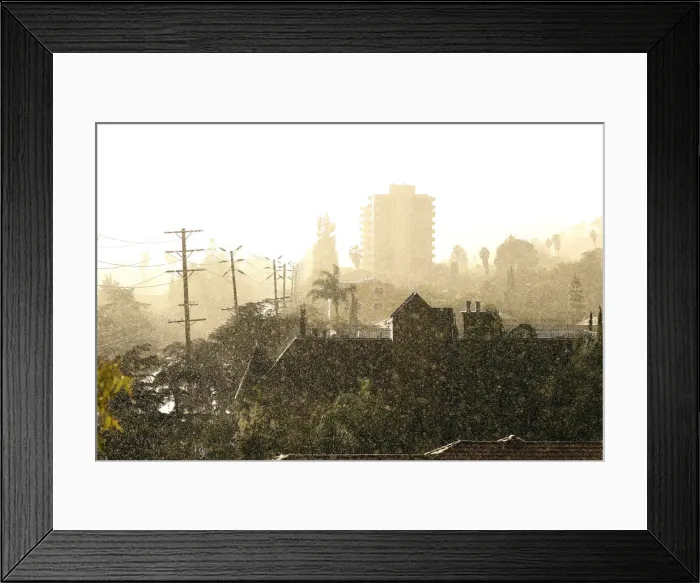 Framed Print : A view of heavy rainfall is seen in Los Angeles