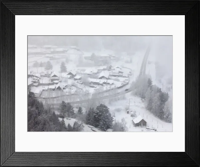 Framed Print : An aerial view shows the Siberian village of Sliznevo, with the air temperature at about Framed Print : An aerial view shows the Siberian village of Sliznevo, with the air temperature at about