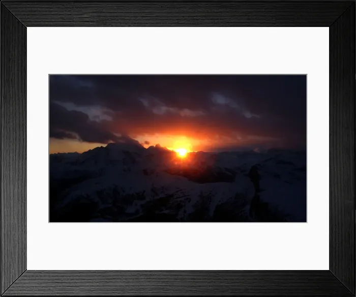Framed Print : Sunset is seen over the Dolomite Mountains around Cortina D Ampezzo