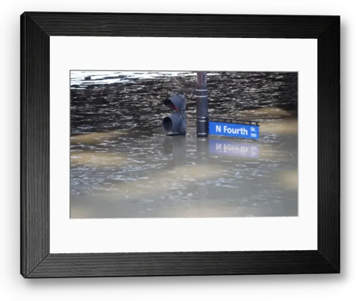 Framed Print : Water covers downtown streets after the Ohio River flooded in Louisville Framed Print : Water covers downtown streets after the Ohio River flooded in Louisville