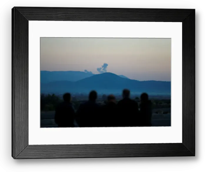 Framed Print : Smoke rises from the Syrias Afrin region, as it is pictured from near the Turkish town Framed Print : Smoke rises from the Syrias Afrin region, as it is pictured from near the Turkish town
