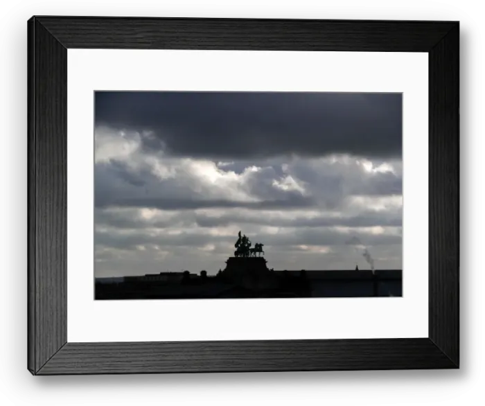 Framed Print : A Quadriga is seen on the top of the Cinquantenaire arch in Brussels Framed Print : A Quadriga is seen on the top of the Cinquantenaire arch in Brussels