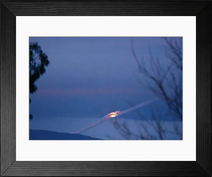 Framed Print : A missile fired into Afrin as seen from north of Rajo Framed Print : A missile fired into Afrin as seen from north of Rajo