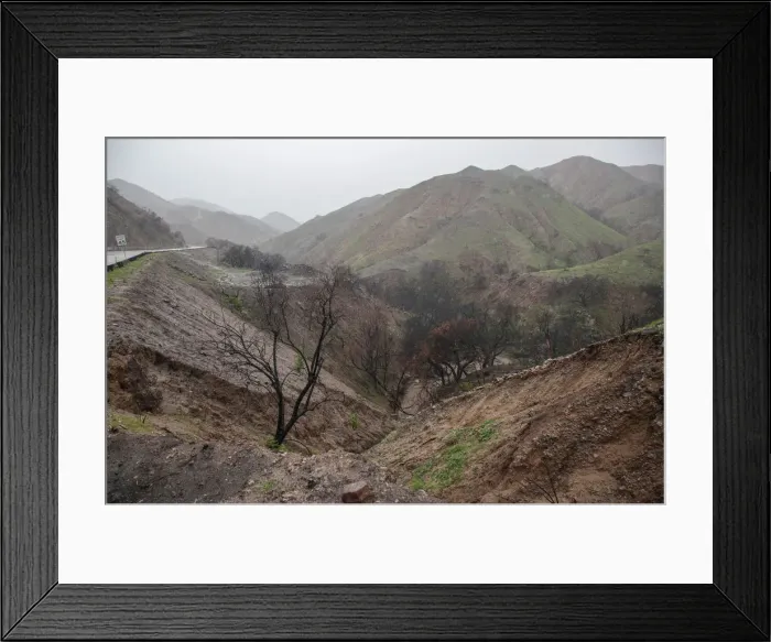 Framed Print : An area of La Tuna Canyon Road where a section of the hillside near the road fell Framed Print : An area of La Tuna Canyon Road where a section of the hillside near the road fell