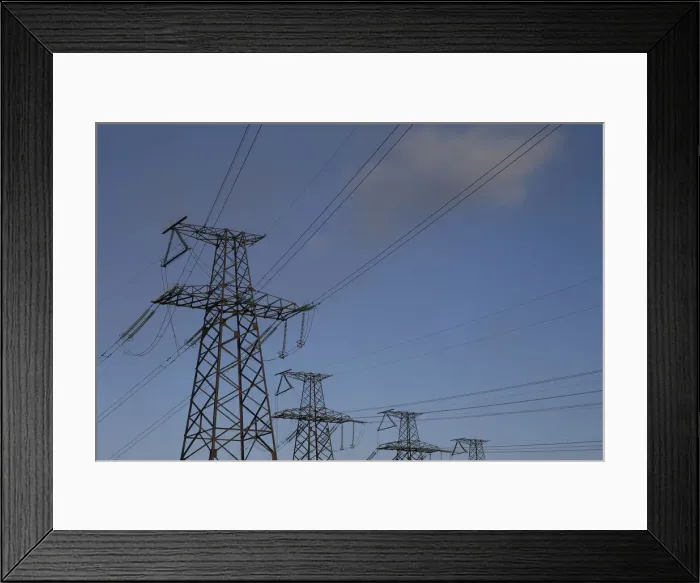 Framed Print : Power lines are seen near the Trypillian thermal power plant in Kiev region Framed Print : Power lines are seen near the Trypillian thermal power plant in Kiev region