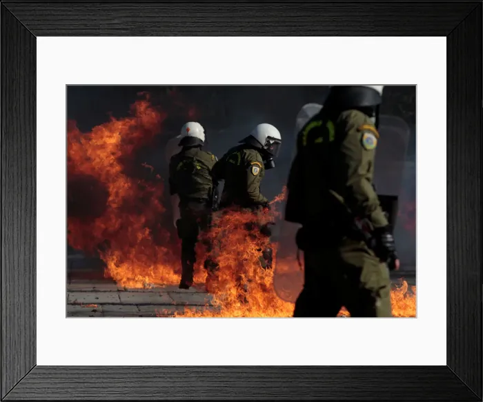 Framed Print : Clashes during a demonstration called by self-proclaimed anarchists from the Balkans