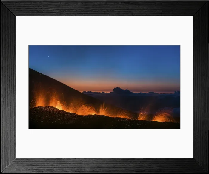 Framed Print : Molten lava erupts from the Piton de la Fournaise, one of the worlds most active Framed Print : Molten lava erupts from the Piton de la Fournaise, one of the worlds most active