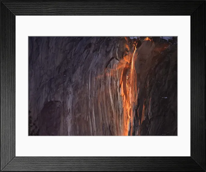 Framed Print : Horsetail Fall in Yosemite National Park in California is pictured from a position along Framed Print : Horsetail Fall in Yosemite National Park in California is pictured from a position along