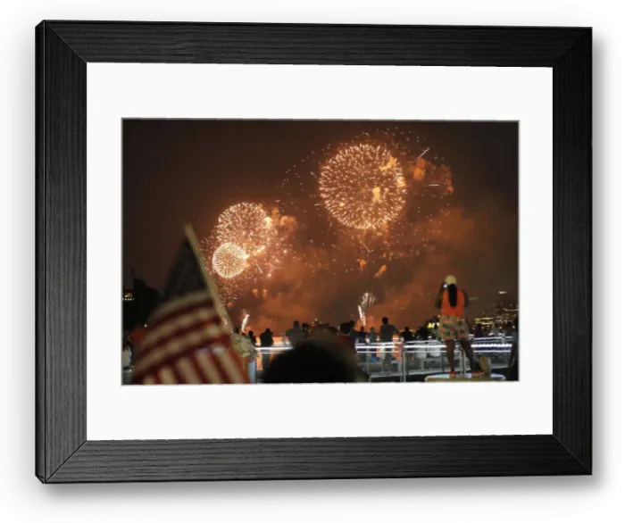 Framed Print : People look at fireworks exploding during Macys Independence Day celebration as seen Framed Print : People look at fireworks exploding during Macys Independence Day celebration as seen