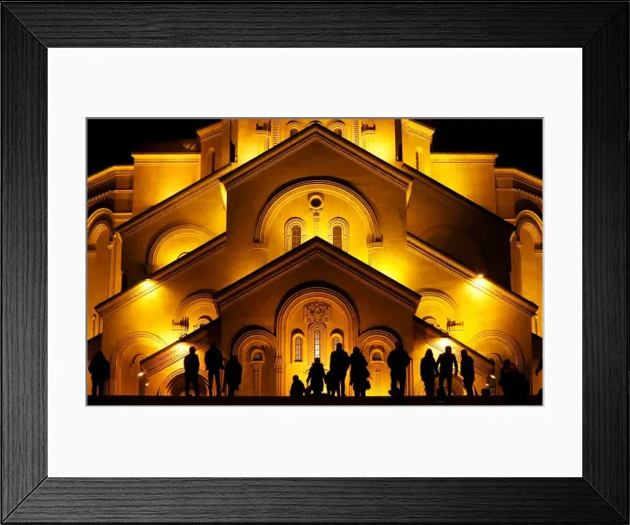 Framed Print : People walk in front of the Holy Trinity cathedral a midnight Christmas service in Framed Print : People walk in front of the Holy Trinity cathedral a midnight Christmas service in