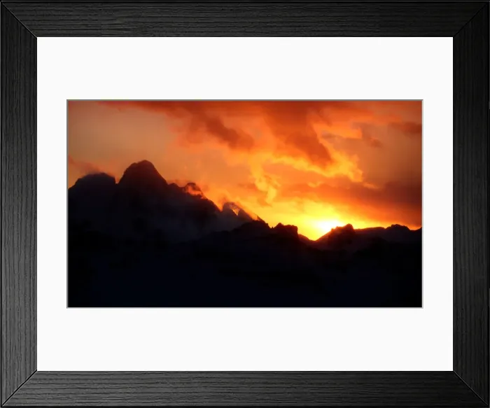 Framed Print : Sunset is seen over the Dolomite Mountains around Cortina D Ampezzo Framed Print : Sunset is seen over the Dolomite Mountains around Cortina D Ampezzo