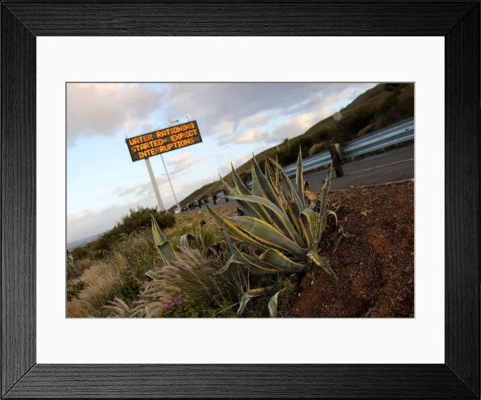 Framed Print : Sign warning residents of water restrictions is seen in Cape Town Framed Print : Sign warning residents of water restrictions is seen in Cape Town